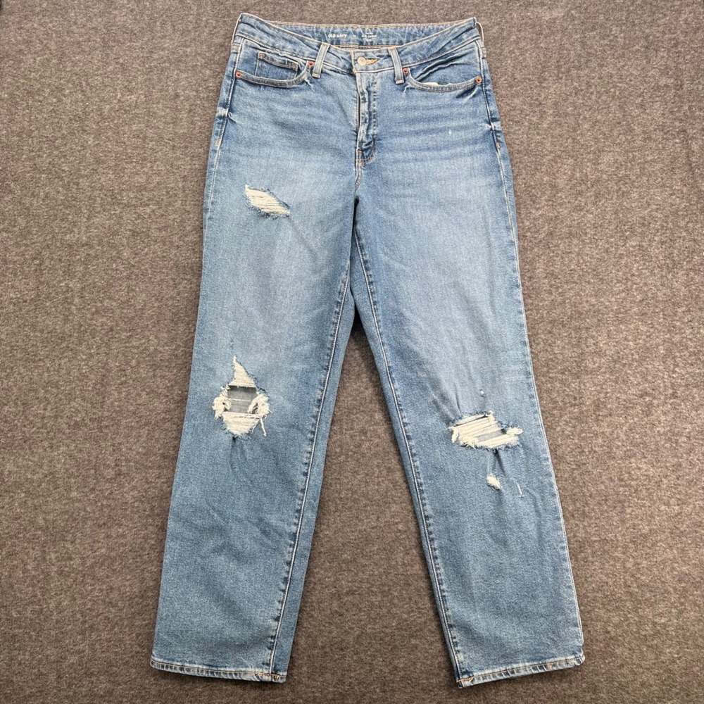 Old Navy‎ Womens O.G. Loose High Rise Distressed Straight Leg Jeans Size 12 Blue